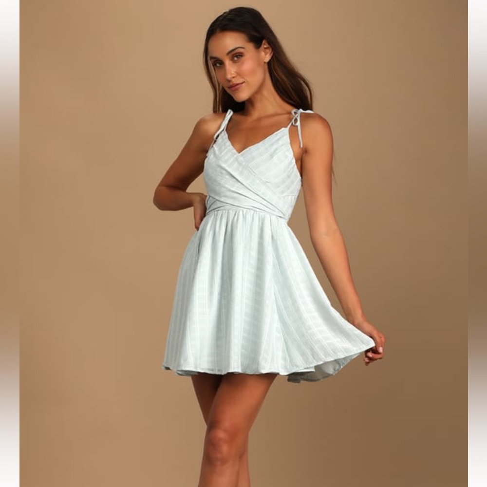 Lulus Sweetest Trend Light Blue Plaid Tie-Back Skater Mini Dress